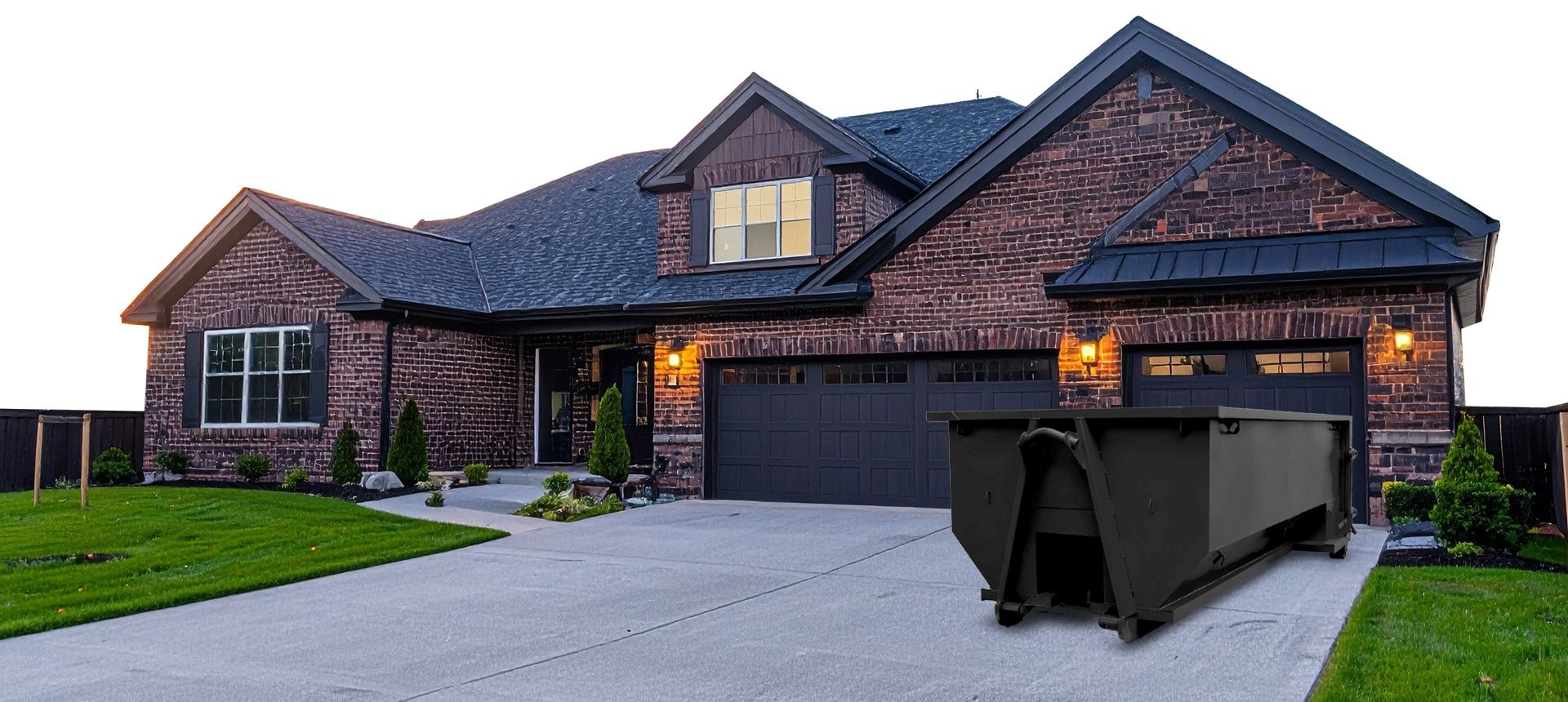 Roll-off dumpster placed on a residential driveway